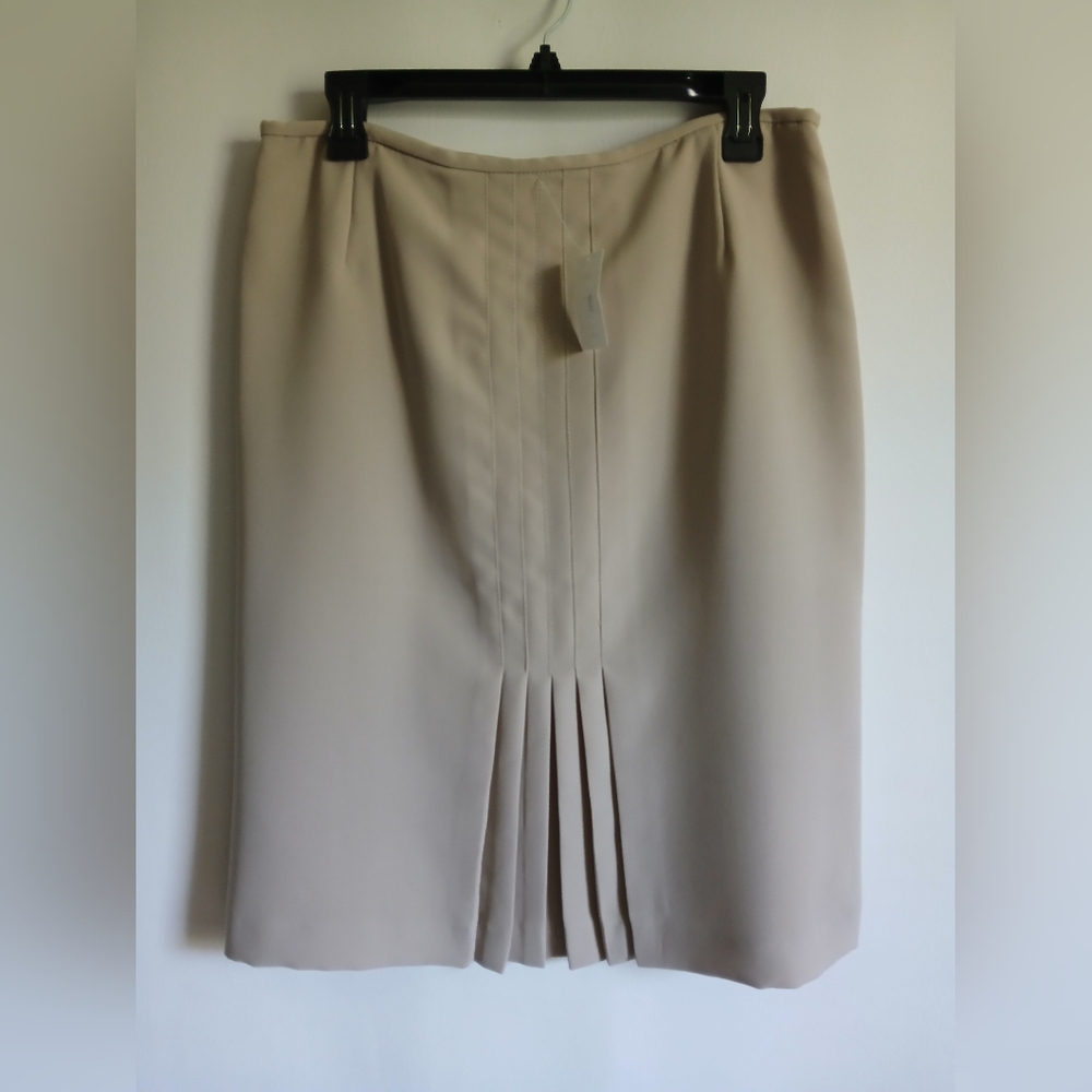 Unbranded Beige Pencil Skirt Sz12 Straight Poly Crepe Pleat Detail In Front